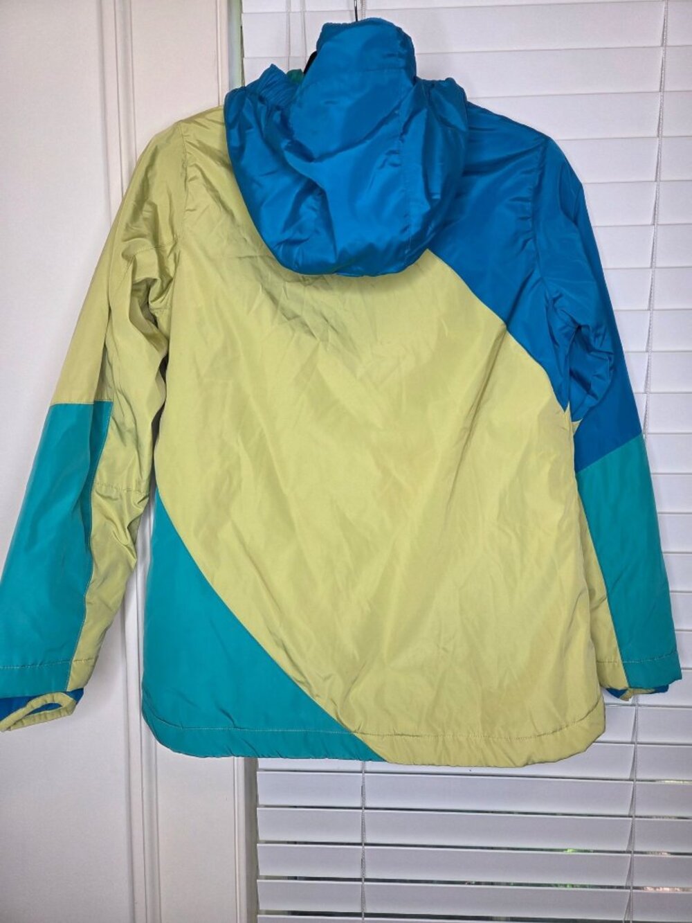Lands End Kids Colorblock Winter Coat Hood Yellow Blue M (10-12) Polyester - Picture 3 of 8
